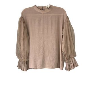 Moon River‎ Blouse Top Bishop Sleeve Pleated Cuff Mock Neck Women's L